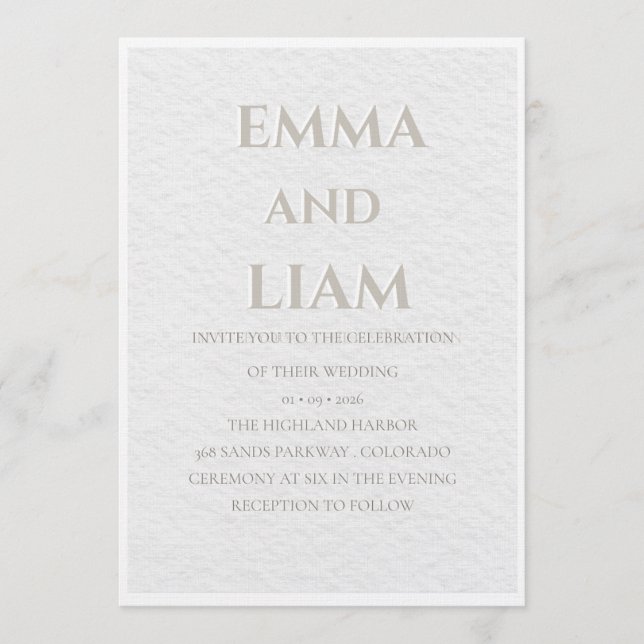 Convite Luxury Beige & Gold Wedding Invitation | Elegant M (Frente)