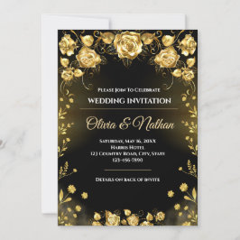 Convite Luxury Black and Gold Wedding Invitation