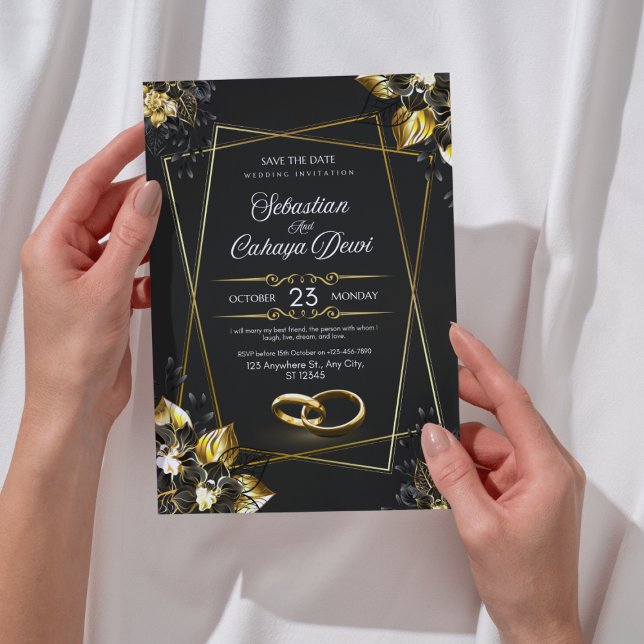 Convite Luxury Black and Gold Wedding Invitation (Criador carregado)