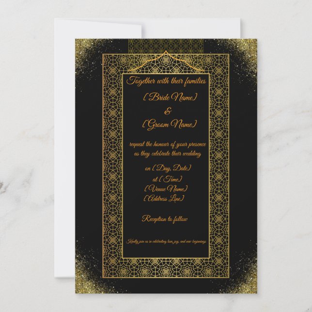 Convite Luxury Black and Gold Wedding Invitation | Elegant (Frente)