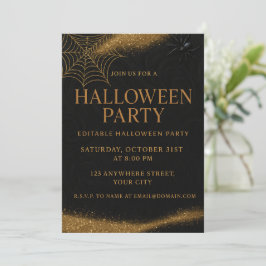 Convite Luxury Black & Dourado Spooky Elegante Halloween