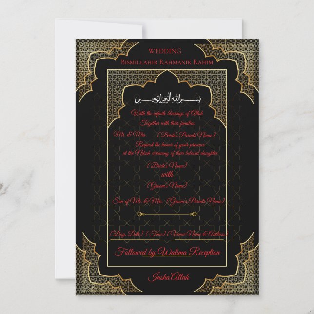 Convite Luxury Black & Gold Muslim Wedding Invitation (Frente)