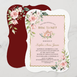 Convite Luxury Blush Frame Dourado Floral Frame Bridal Tea
