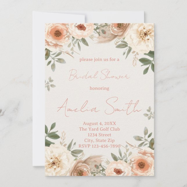 Convite Luxury Blush Garden Bridal Shower Invitation (Frente)