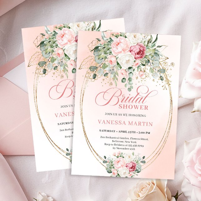 Convite Luxury Blush Pink Bridal Shower Gold Invitation (Luxury Blush Pink Bridal Shower Gold Invitation)