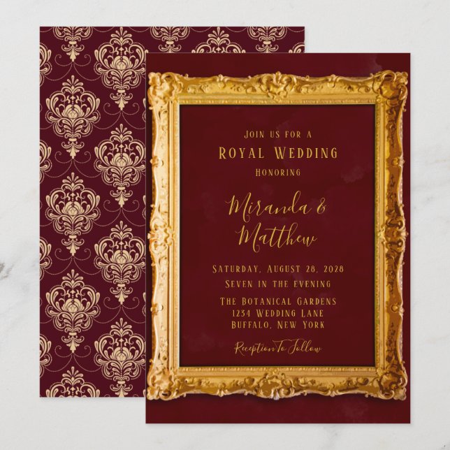 Convite Luxury Burgundy e Dourado Casamento Real (Frente/Verso)