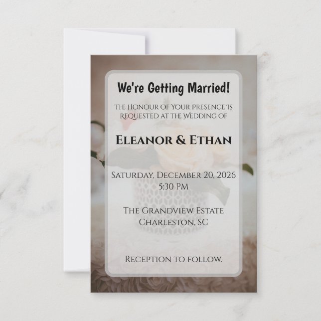 Convite Luxury Cream Rose Geometric Vase Elegant Wedding  (Frente)