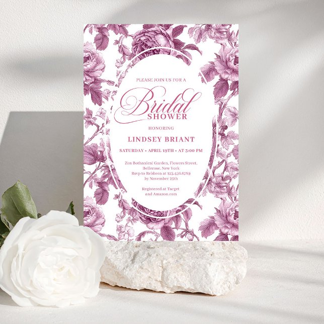 Convite Luxury Dark Fuchsia Roses Bridal Shower Invitation (Luxury Dark Fuchsia Roses Bridal Shower Invitation)