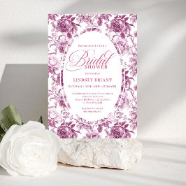 Convite Luxury Dark Fuchsia Roses Pattern Bridal Shower 