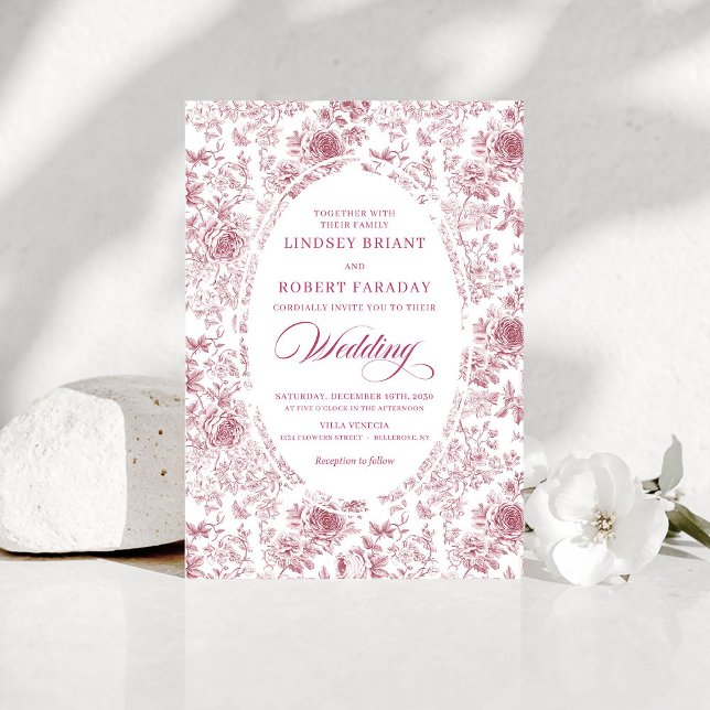 Convite Luxury Dusty Pink French Toile Wedding Invitation (Luxury Dusty Pink French Toile Wedding Invitation)