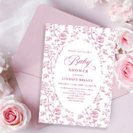 Convite Luxury Dusty Rose Floral Toile Baby Shower Invite