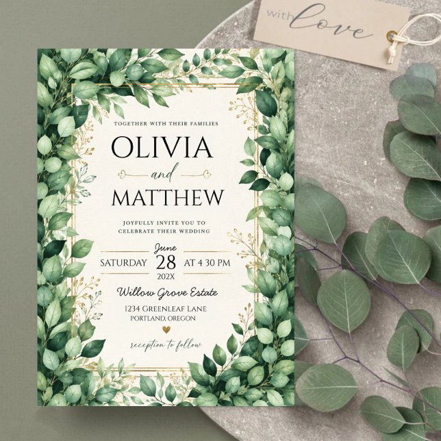 Convite Luxury Eucalyptus Greenery Gold Botanical Frame (Criador carregado)