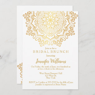 Convite Luxury Faux Dourado Mandala White Bridal Brunch