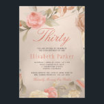 Convite Luxury Glam Peach Dourada Floral aniversário de 30<br><div class="desc">Maravilhosa e elegante convite de aniversário com 30 pinturas manuais de rosas de jardim, quadros cor-de-rosa-pincel, vermelho-enferrujado-pálido, creme de pêssego e beige-bronzeado com folhagem sobre fundo de película metálica brilhante de ouro-cobre. Fácil de personalizar com seus detalhes! Adequado para um primavera, jardim de verão ou outono / quintal exterior /...</div>