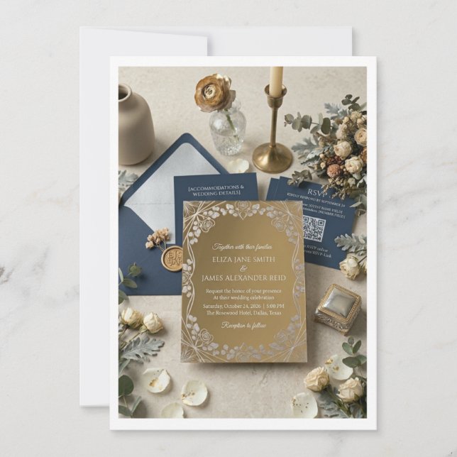 Convite Luxury Gold Acrylic Wedding Invitation Suite  (Frente)