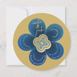 Convite Luxury Gold and Navy Blue Floral Wedding 