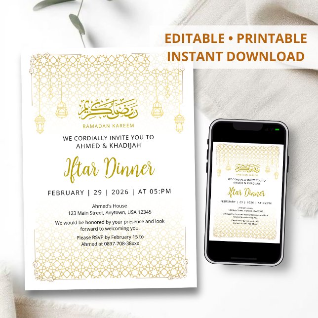 Convite Luxury Gold Arabesque Pattern Iftar Invitation (Criador carregado)
