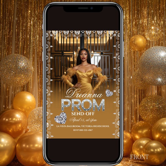 Convite Luxury Gold Elegant Prom Send-Off Invitation (Criador carregado)