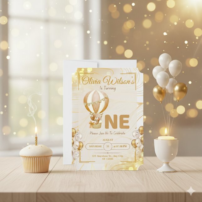 Convite Luxury Gold First Birthday Elegant Baby Party (Criador carregado)