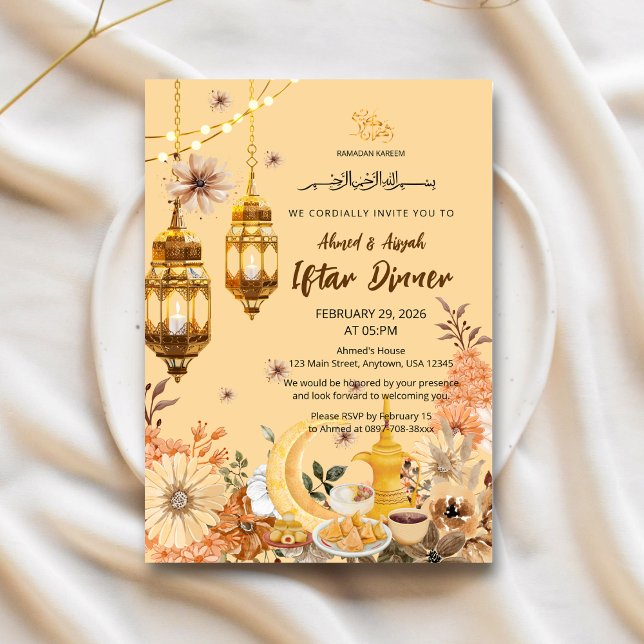 Convite Luxury Gold flowwer Ramadan iftar invitation (Criador carregado)