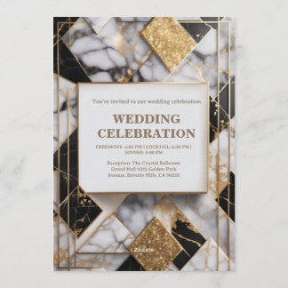 Convite Luxury Gold Foil Black Marble Wedding Invitation