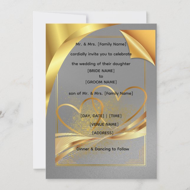 Convite Luxury Gold Foil Style Wedding Invitation | Modern (Frente)