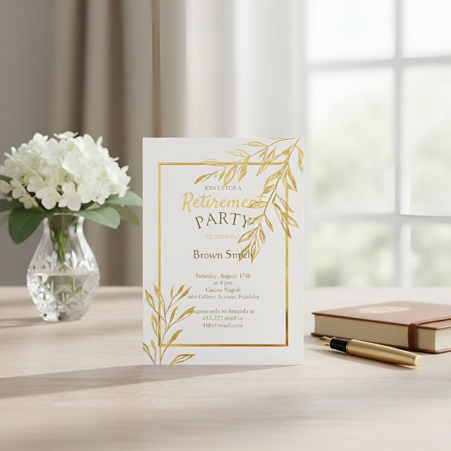 Convite Luxury Gold Foil White Retirement Invitation Elega (Criador carregado)