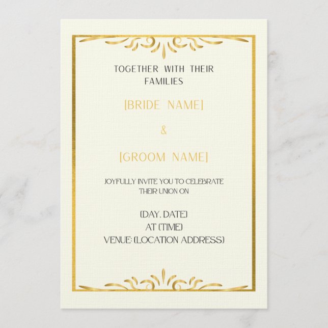 Convite Luxury Gold Frame Wedding Invitation  (Frente)