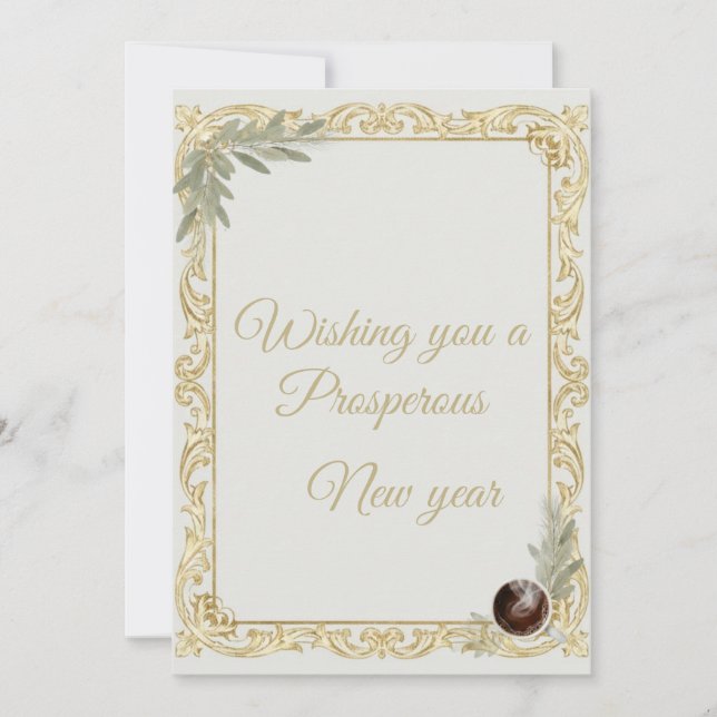 Convite Luxury Gold Leaf & Pine Elegant New Year Greeting  (Frente)