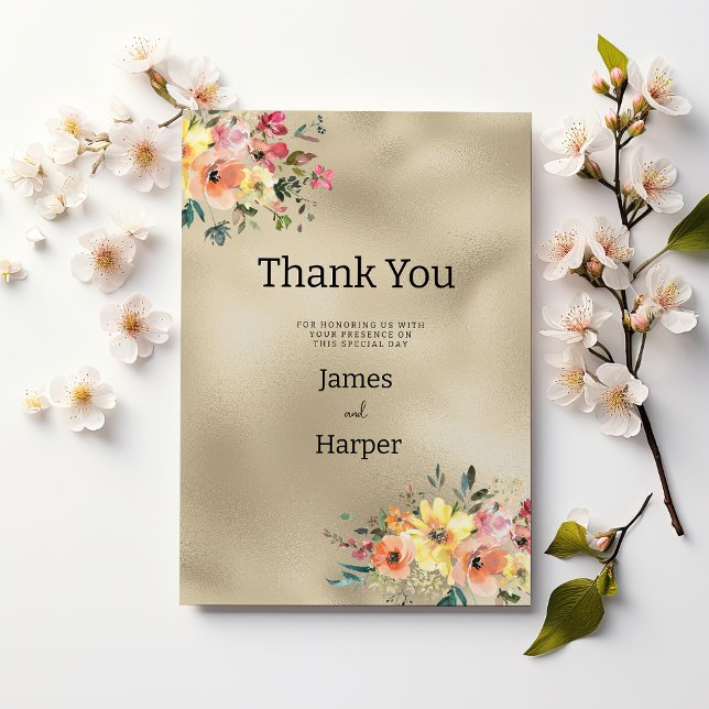 Convite Luxury gold pink orange floral theme Thank You (Luxury gold pink orange floral theme Thank You )