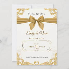 Convite Luxury Gold Ribbon & Bow Elegant Wedding Invite