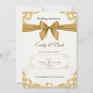 Convite Luxury Gold Ribbon & Bow Elegant Wedding Invite