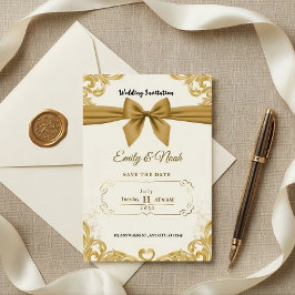 Convite Luxury Gold Ribbon & Bow Elegant Wedding Invite