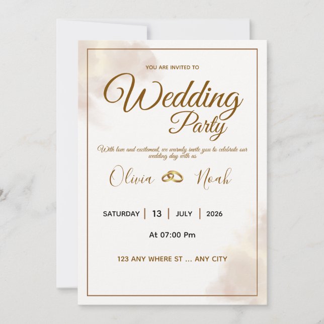 Convite Luxury Gold Script Wedding Invitation (Frente)
