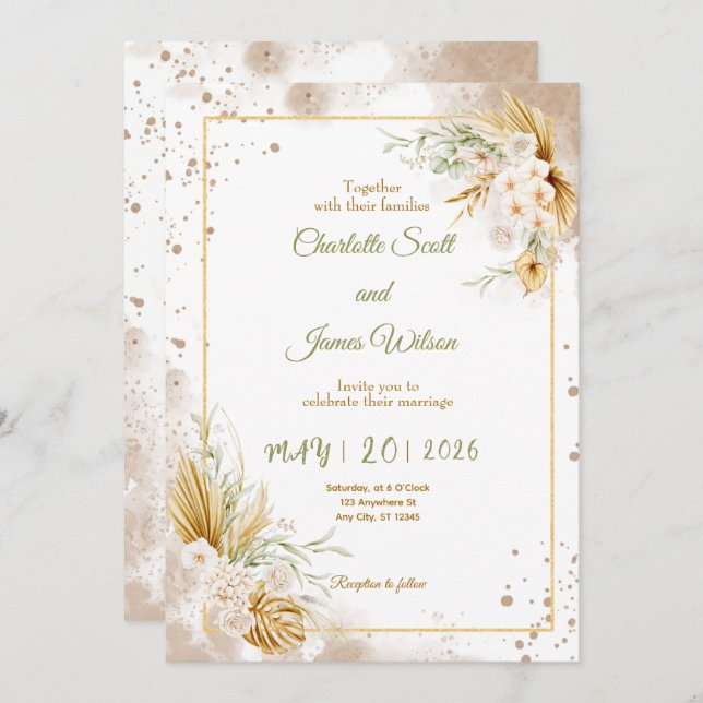 Convite Luxury Gold Wedding Invitation (Frente/Verso)