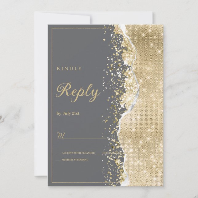 Convite Luxury grey gold glitter classy RSVP  (Frente)