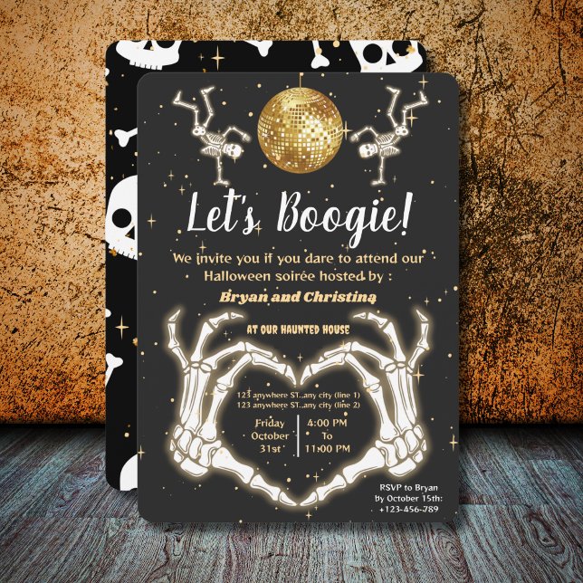 Convite Luxury Halloween Dance Skeletons Disco Ball Party (Criador carregado)