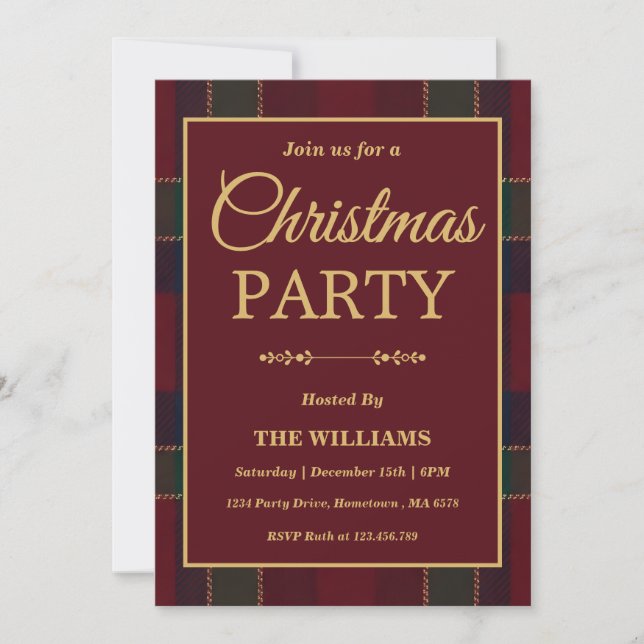 Convite Luxury Heritage Tartan Plaid Christmas Party (Frente)