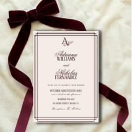 Convite Luxury Ivory Burgundy Monogram Wedding