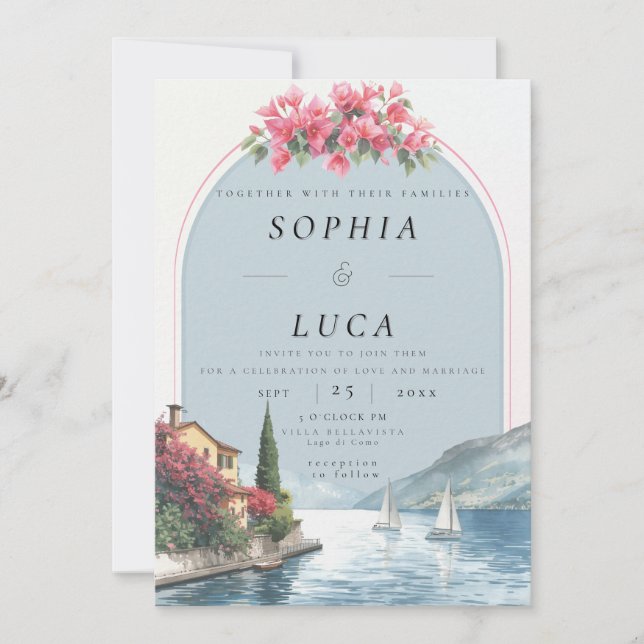 Convite Luxury Lake Como Destination Wedding with QR Code  (Frente)