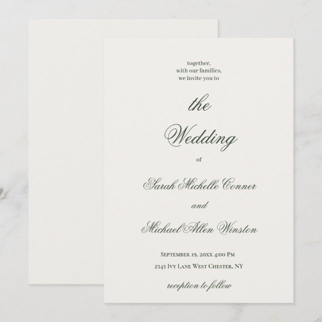 Convite Luxury Minimal Dark Green Wedding Invitation (Frente/Verso)