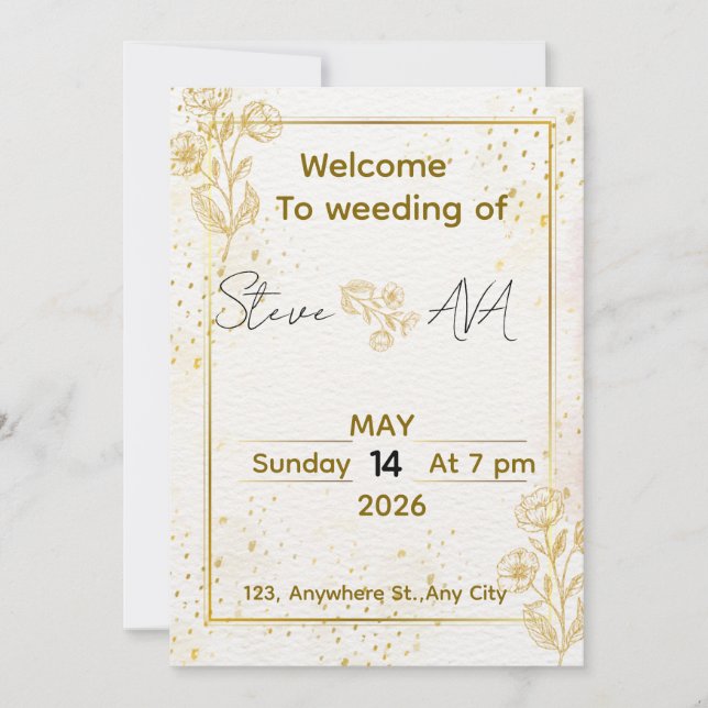 Convite Luxury Minimal Gold Wedding Invitation (Frente)