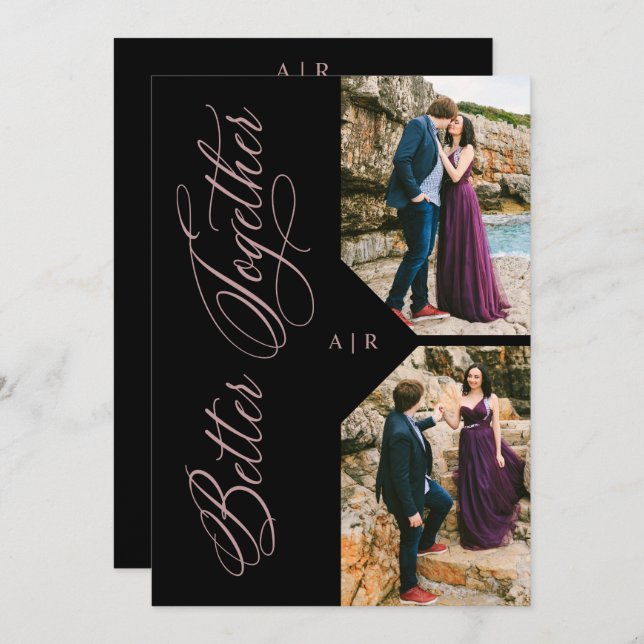 Convite Luxury Modern 2 Photos Collage Rose Gold Whimsical (Frente/Verso)