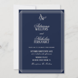 Convite Luxury Navy Blue Monogram Wedding