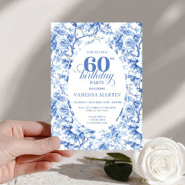 Convite Luxury Navy Blue Roses Toile 60th Birthday Invite