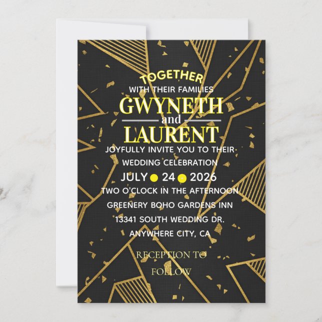 Convite Luxury Noir Elegant Black and Gold Formal Invitati (Frente)