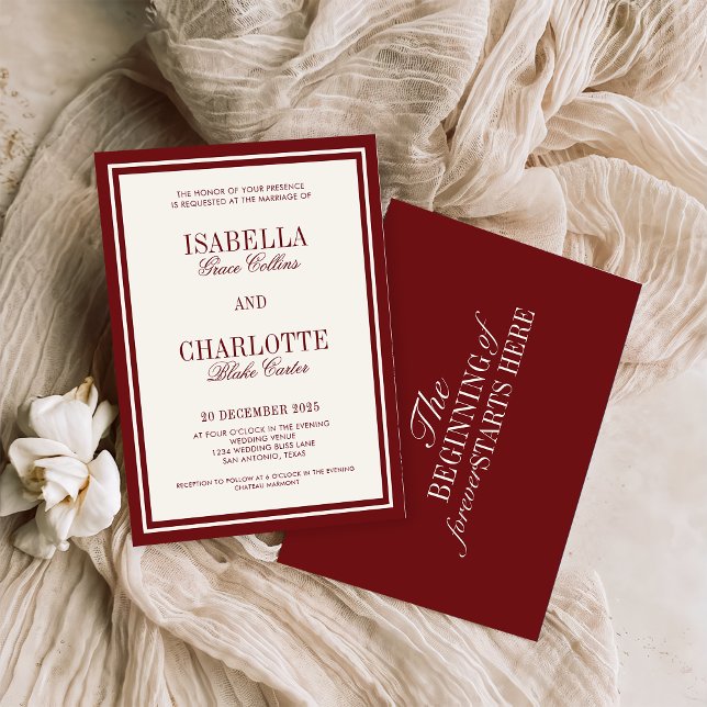 Convite Luxury Old Money Burgundy Timeless Wedding (Criador carregado)