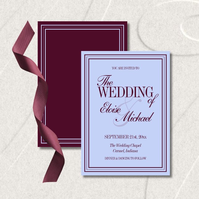 Convite Luxury Periwinkle and Plum Formal Wedding  (Luxury Periwinkle and Plum Formal Wedding Invitation)