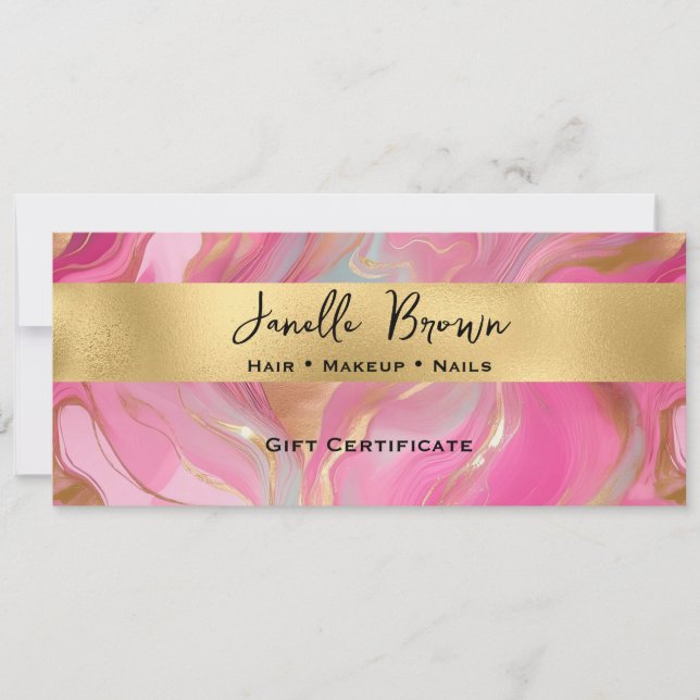 Convite Luxury Pink Marble and Gold Gift Certificate Card (Frente)