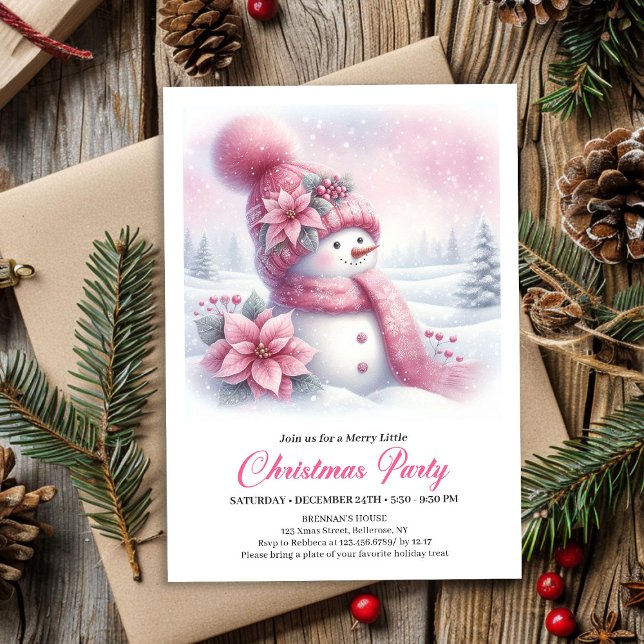 Convite Luxury Pink Snowman Kids Editable Christmas Invite (Luxury Pink Snowman Kids Editable Christmas Invitation

)